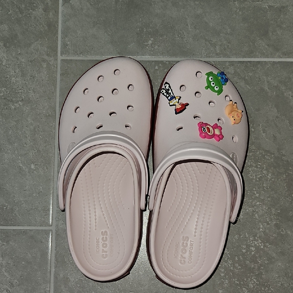 CROCS Pink Slippers with Perforated Design